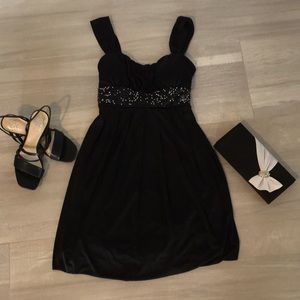 Black, Formal, Sequin and Bead Trimmed Dress